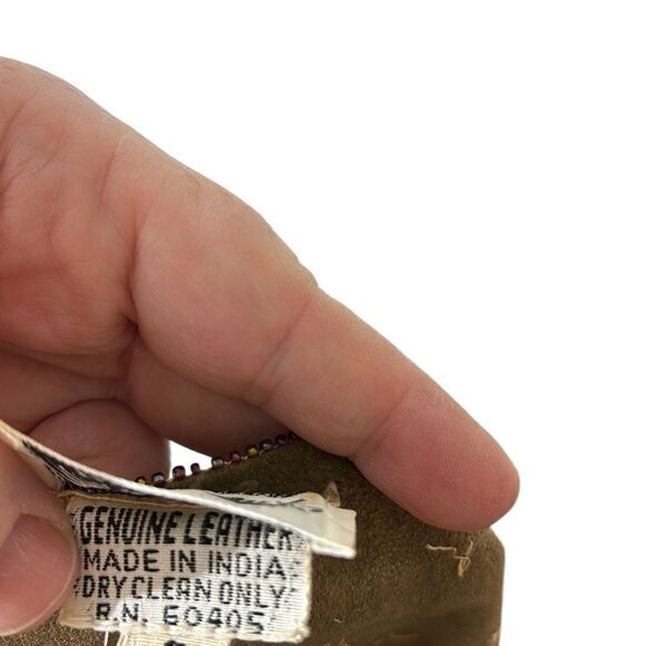 Handmade 100% genuine leather beaded scalloped hippie boho ren faire shirt - Picture 6 of 6